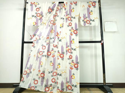 平和屋着物∴夏物　浴衣　綿紅梅　朝顔　金彩　綿　逸品　CABH1267ng
