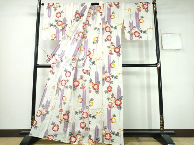 平和屋着物∴夏物　浴衣　綿紅梅　朝顔　金彩　綿　逸品　CABH1267ng