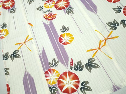 平和屋着物∴夏物　浴衣　綿紅梅　朝顔　金彩　綿　逸品　CABH1267ng