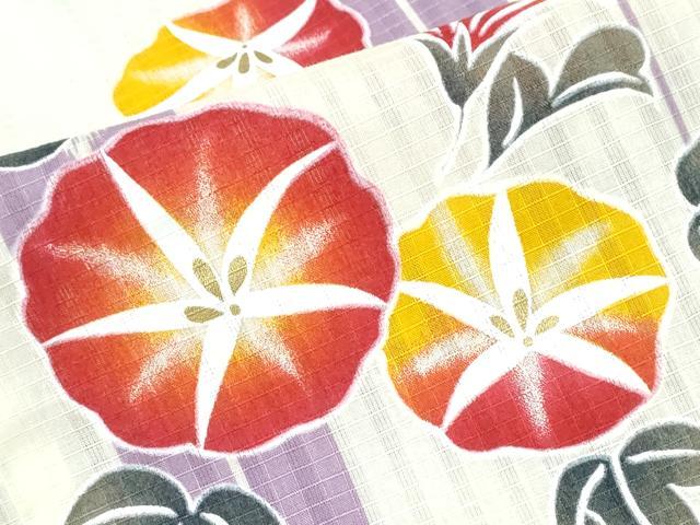 平和屋着物∴夏物　浴衣　綿紅梅　朝顔　金彩　綿　逸品　CABH1267ng