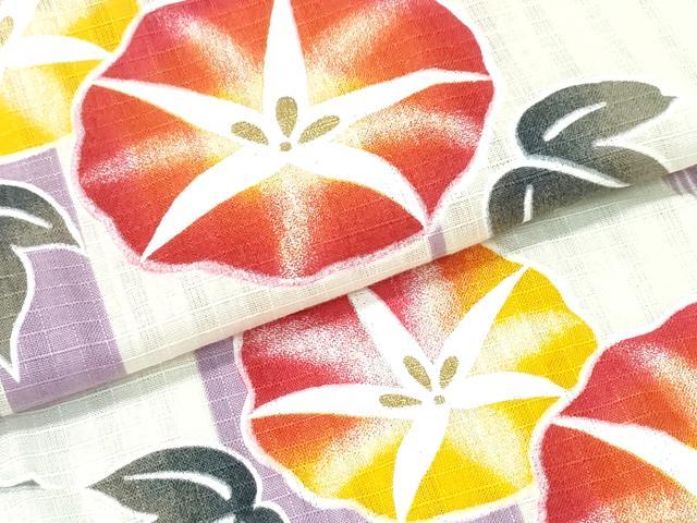 平和屋着物∴夏物　浴衣　綿紅梅　朝顔　金彩　綿　逸品　CABH1267ng