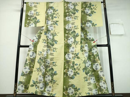 平和屋着物∴夏物　浴衣　注染　手縫い　薔薇　間道　日本製　綿　逸品　CABH1268ng