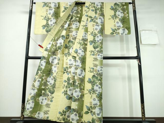 平和屋着物∴夏物　浴衣　注染　手縫い　薔薇　間道　日本製　綿　逸品　CABH1268ng