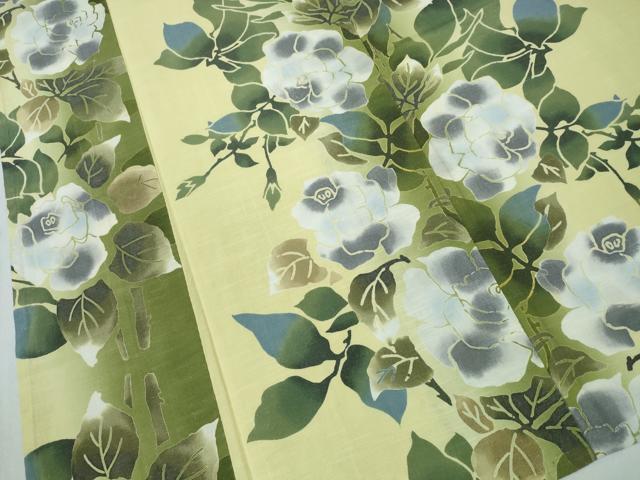 平和屋着物∴夏物　浴衣　注染　手縫い　薔薇　間道　日本製　綿　逸品　CABH1268ng