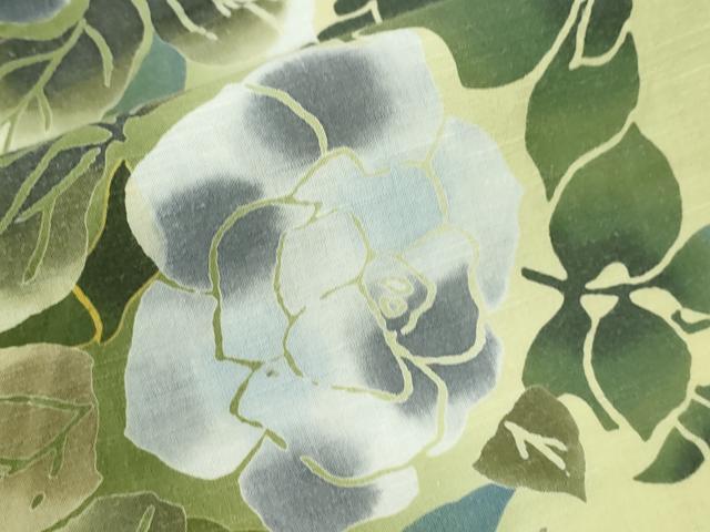 平和屋着物∴夏物　浴衣　注染　手縫い　薔薇　間道　日本製　綿　逸品　CABH1268ng