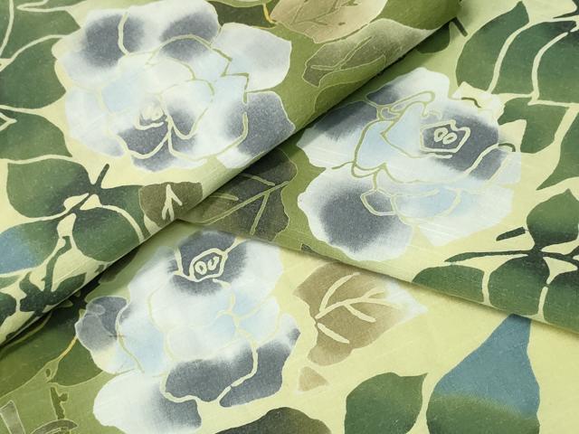 平和屋着物∴夏物　浴衣　注染　手縫い　薔薇　間道　日本製　綿　逸品　CABH1268ng