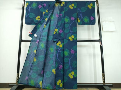 平和屋着物∴夏物　浴衣　カエル　蛙　木の実草花文　綿　逸品　CABH1269ng