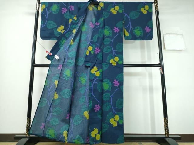 平和屋着物∴夏物　浴衣　カエル　蛙　木の実草花文　綿　逸品　CABH1269ng