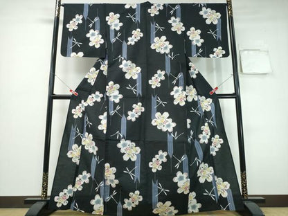 平和屋着物∴夏物　浴衣　トンボ　蜻蛉　撫子　黒地　綿　逸品　CABH1270ng