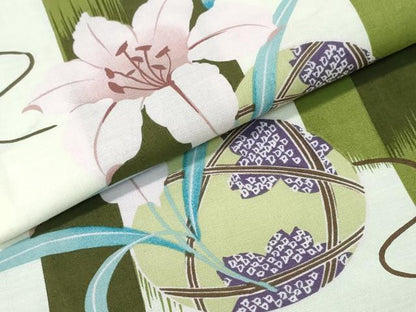 平和屋着物∴夏物　浴衣　百合　鞠花文　綿　逸品　CABH1271ng