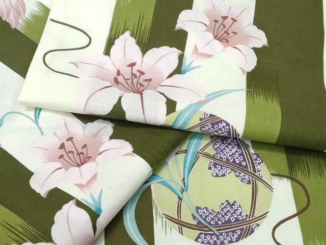平和屋着物∴夏物　浴衣　百合　鞠花文　綿　逸品　CABH1271ng