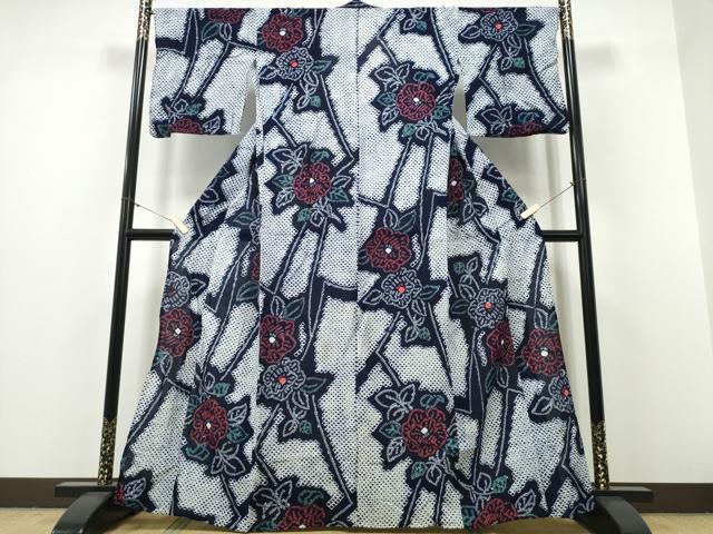 平和屋着物∴夏物　浴衣　有松鳴海絞り　枝花文　綿　逸品　CABH1276ng