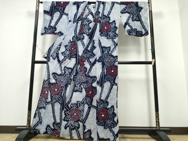 平和屋着物∴夏物　浴衣　有松鳴海絞り　枝花文　綿　逸品　CABH1276ng