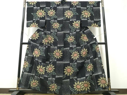 平和屋着物∴夏物　浴衣　有松鳴海絞り　菊文　黒地　綿　逸品　未使用　CABH1283ng