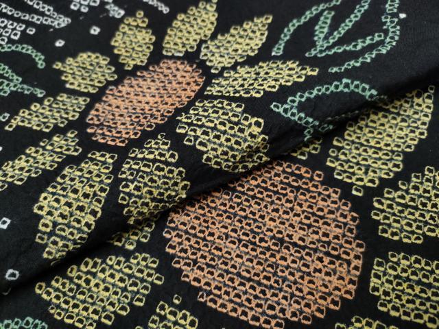 平和屋着物∴夏物　浴衣　有松鳴海絞り　菊文　黒地　綿　逸品　未使用　CABH1283ng