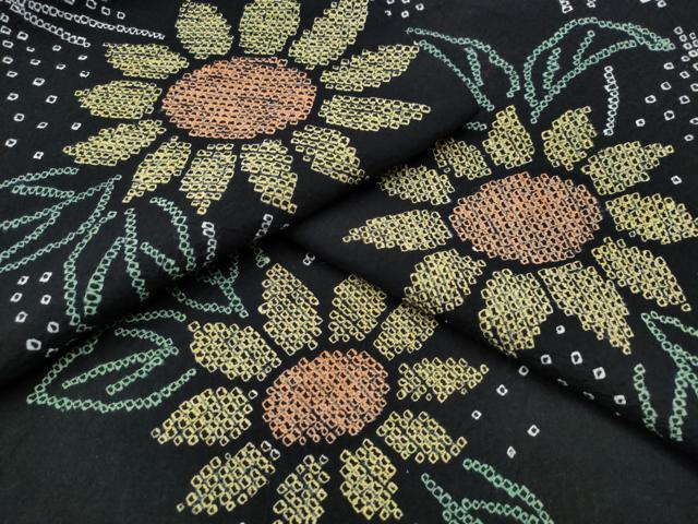 平和屋着物∴夏物　浴衣　有松鳴海絞り　菊文　黒地　綿　逸品　未使用　CABH1283ng