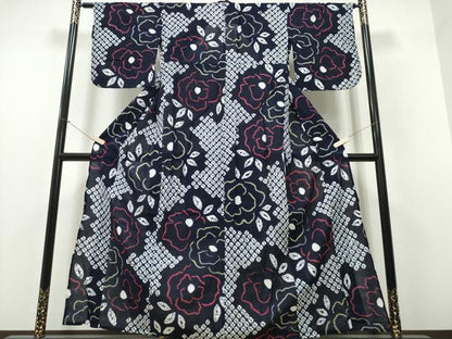 平和屋着物∴夏物　浴衣　有松鳴海絞り　舞花文　綿　逸品　CABH1287ng