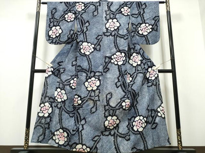 平和屋着物∴夏物　浴衣　有松鳴海絞り　枝薔薇　綿　逸品　CABH1295ng