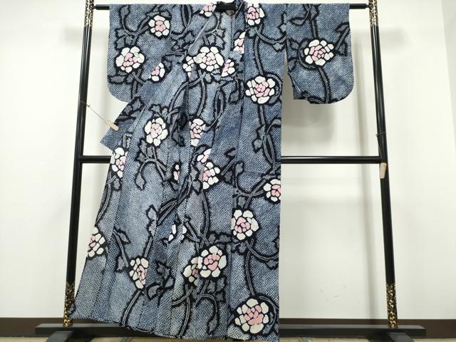 平和屋着物∴夏物　浴衣　有松鳴海絞り　枝薔薇　綿　逸品　CABH1295ng