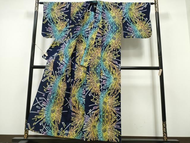 平和屋着物∴夏物　浴衣　注染　手染　手縫い　乱菊　日本製　綿　逸品　CABH1301ng