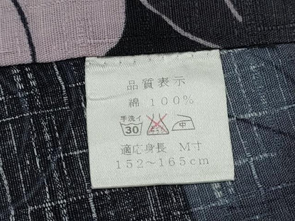 平和屋着物∴夏物　浴衣　枝葉文　黒地　綿　逸品　CABH1302ng