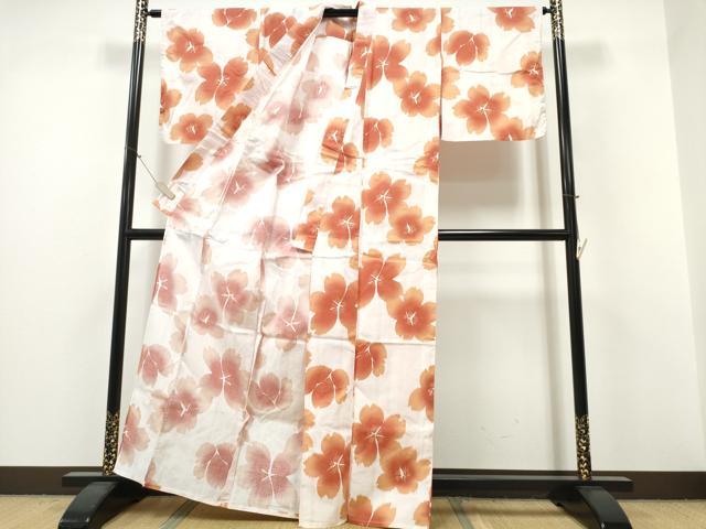 平和屋着物∴夏物　浴衣　綿紅梅　舞桜　綿　逸品　CABH1305ng