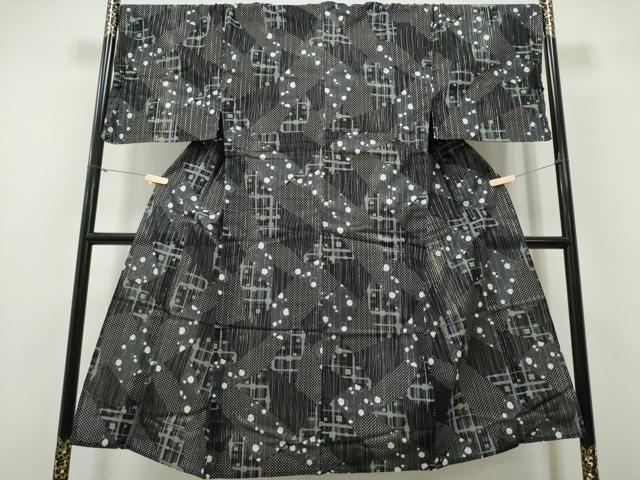 平和屋着物∴夏物　男性　リョウコキクチ　Ryoko Kikuchi　浴衣　綿紅梅　切嵌吉祥文　黒地　ラメ糸　綿　逸品　未使用　CABH1307ng