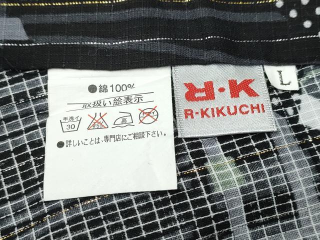 平和屋着物∴夏物　男性　リョウコキクチ　Ryoko Kikuchi　浴衣　綿紅梅　切嵌吉祥文　黒地　ラメ糸　綿　逸品　未使用　CABH1307ng