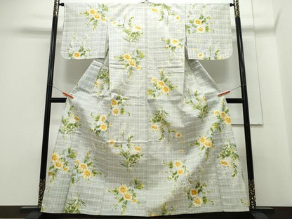 平和屋着物∴夏物　浴衣　手縫い　花束文　日本製　綿　逸品　CABH1311ng