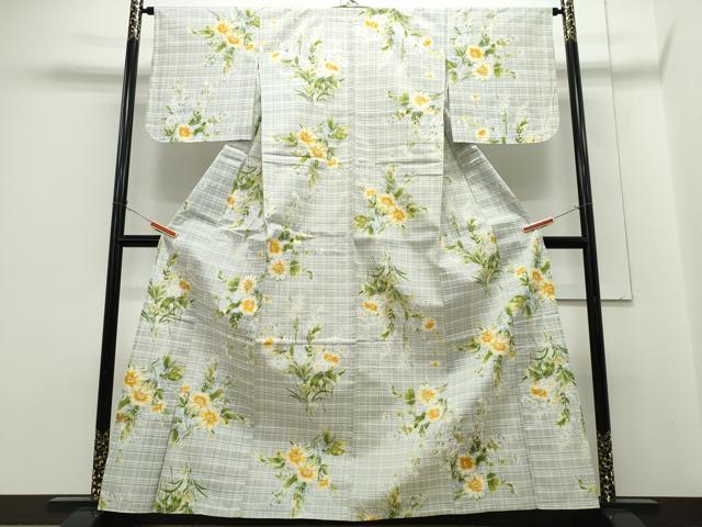平和屋着物∴夏物　浴衣　手縫い　花束文　日本製　綿　逸品　CABH1311ng