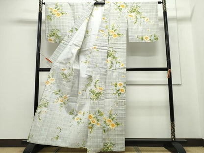平和屋着物∴夏物　浴衣　手縫い　花束文　日本製　綿　逸品　CABH1311ng