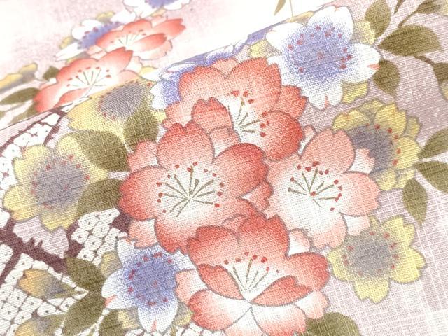 平和屋着物∴夏物　浴衣　源氏車枝垂れ桜　綿　逸品　未使用　CABH1314ng