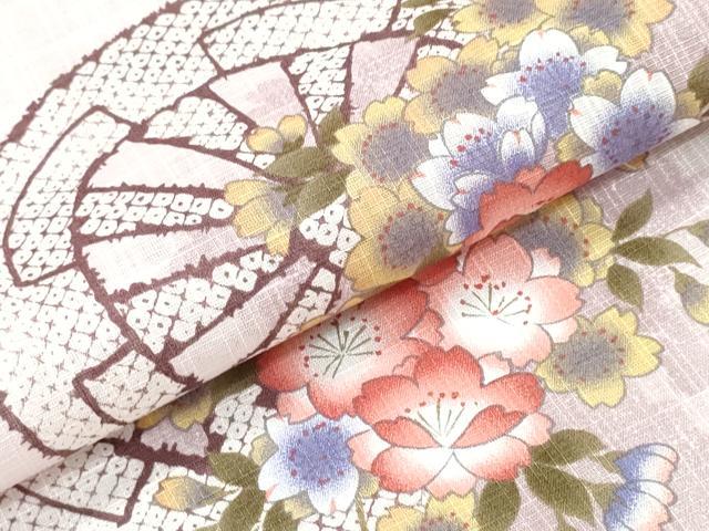 平和屋着物∴夏物　浴衣　源氏車枝垂れ桜　綿　逸品　未使用　CABH1314ng