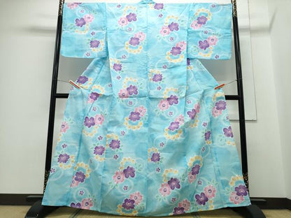 平和屋着物∴夏物　浴衣　綿紅梅　舞桜　綿　逸品　未使用　CABH1316ng