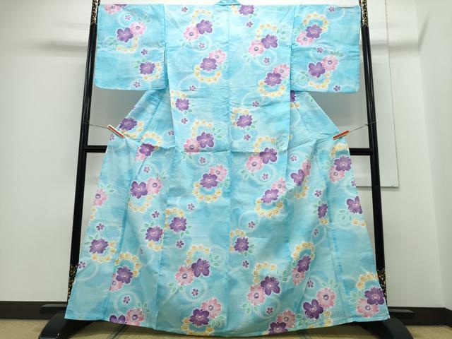 平和屋着物∴夏物　浴衣　綿紅梅　舞桜　綿　逸品　未使用　CABH1316ng