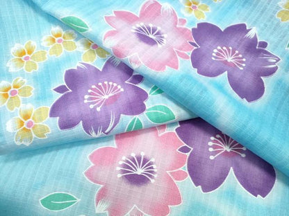 平和屋着物∴夏物　浴衣　綿紅梅　舞桜　綿　逸品　未使用　CABH1316ng