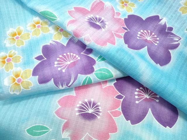 平和屋着物∴夏物　浴衣　綿紅梅　舞桜　綿　逸品　未使用　CABH1316ng