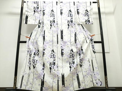 平和屋着物∴夏物　浴衣　綿紅梅　枝垂れ桜　綿　逸品　CABH1317ng