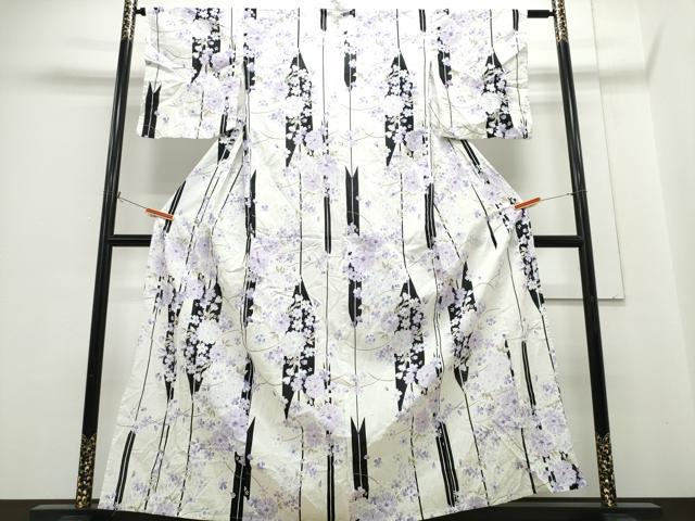 平和屋着物∴夏物　浴衣　綿紅梅　枝垂れ桜　綿　逸品　CABH1317ng