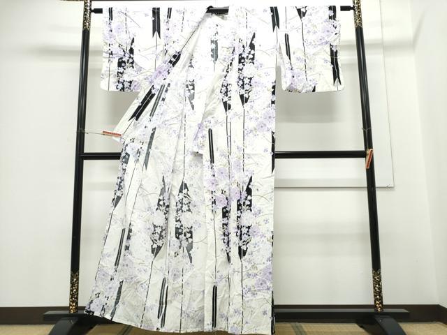 平和屋着物∴夏物　浴衣　綿紅梅　枝垂れ桜　綿　逸品　CABH1317ng