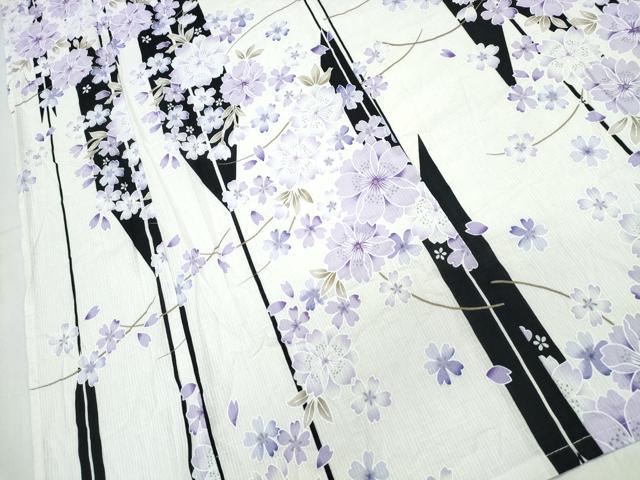 平和屋着物∴夏物　浴衣　綿紅梅　枝垂れ桜　綿　逸品　CABH1317ng