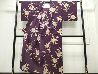 平和屋着物∴夏物　浴衣　綿紅梅　手縫い　百合　日本製　綿　逸品　CABH1319ng