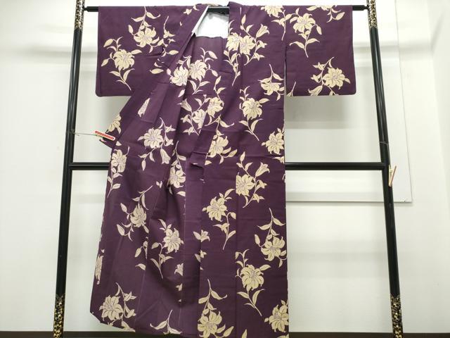 平和屋着物∴夏物　浴衣　綿紅梅　手縫い　百合　日本製　綿　逸品　CABH1319ng