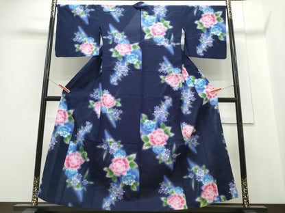 平和屋着物∴世界的ファッションデザイナー　山本寛斎　kansaiブランド　夏物　浴衣　枝花文　ラメ　綿　逸品　CABH1320ng