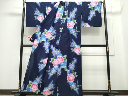 平和屋着物∴世界的ファッションデザイナー　山本寛斎　kansaiブランド　夏物　浴衣　枝花文　ラメ　綿　逸品　CABH1320ng