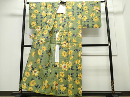 平和屋着物∴夏物　浴衣　注染　手縫い　舞花文　綿　逸品　CABH1321ng