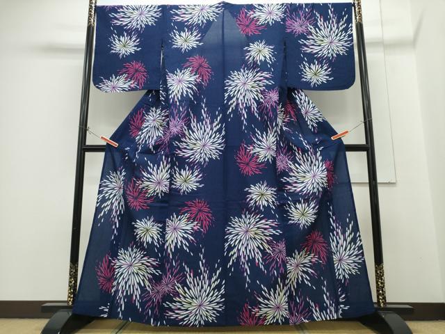 平和屋着物∴夏物　浴衣　オンワード樫山　KUMIKYOKU　花火　綿　逸品　CABH1325ng