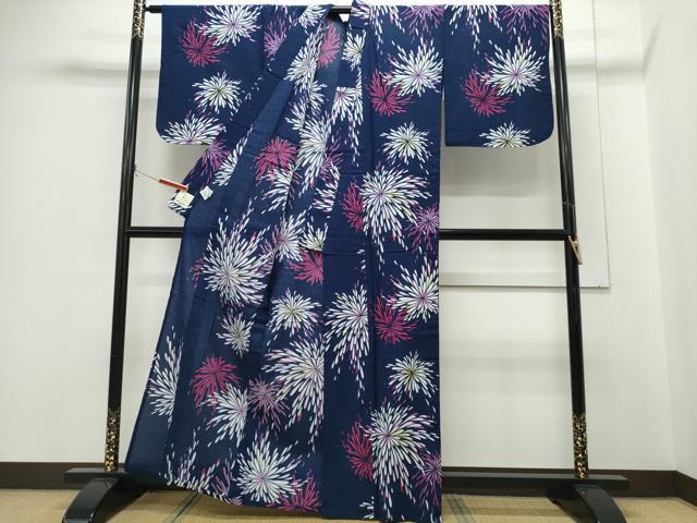 平和屋着物∴夏物　浴衣　オンワード樫山　KUMIKYOKU　花火　綿　逸品　CABH1325ng