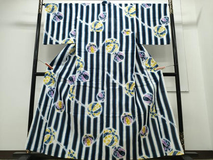 平和屋着物∴夏物　浴衣　鞠　間道　金彩　綿　逸品　CABH1332ng