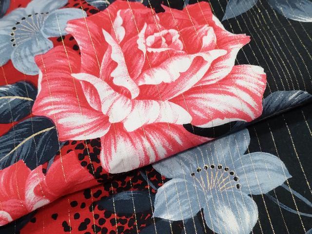 平和屋着物∴夏物　浴衣　手縫い　薔薇　間道　ラメ糸　綿　逸品　CABH1333ng